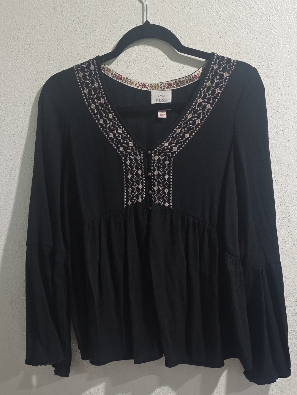Knox Rose Semi Sheer Gauzy Long Sleeve Top With Bell Sleeves